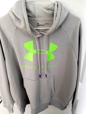 Under Armour Men's Green + Gray Logo Hoodie Size Large